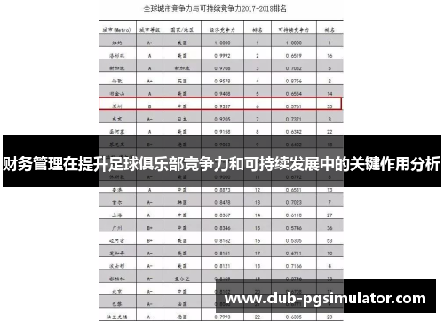 财务管理在提升足球俱乐部竞争力和可持续发展中的关键作用分析