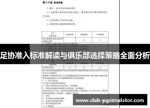 足协准入标准解读与俱乐部选择策略全面分析